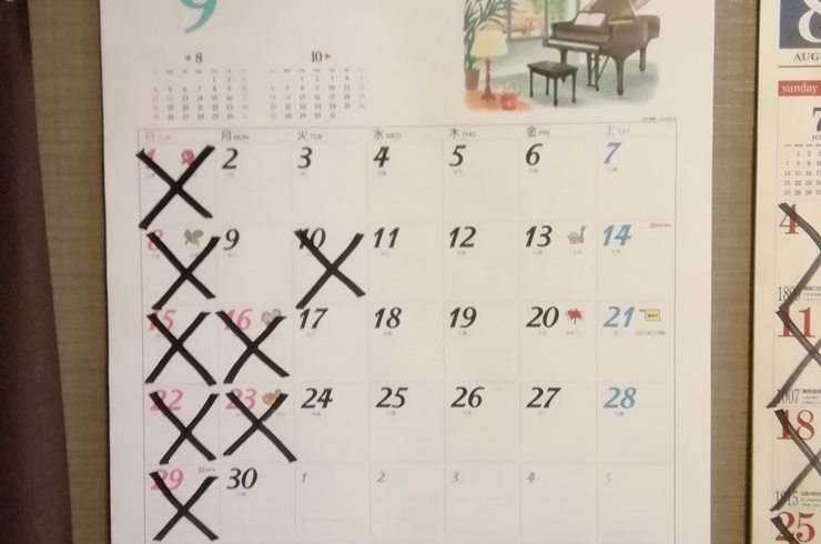 9月の定休日です！宜しくお願いします🙇⤵️